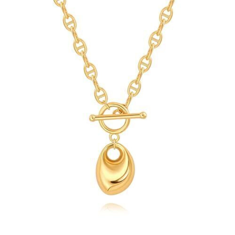 3380 Statement 18k Gold Plated Teardrop Necklace, Pebble Pendant Mariner